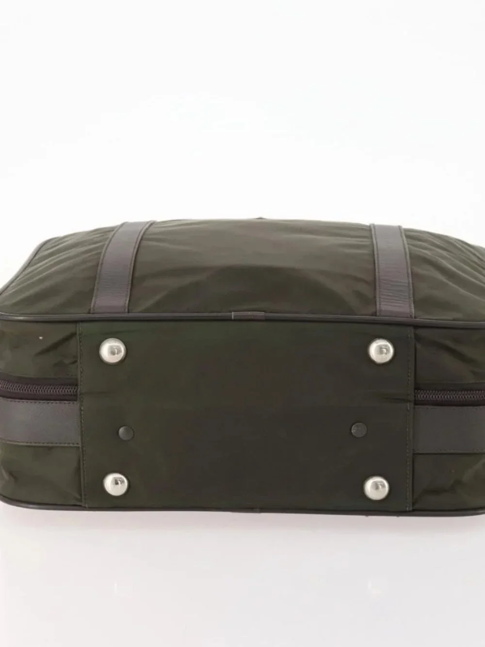 PRADA Business Bag Nylon Khaki Silver Auth ti3654